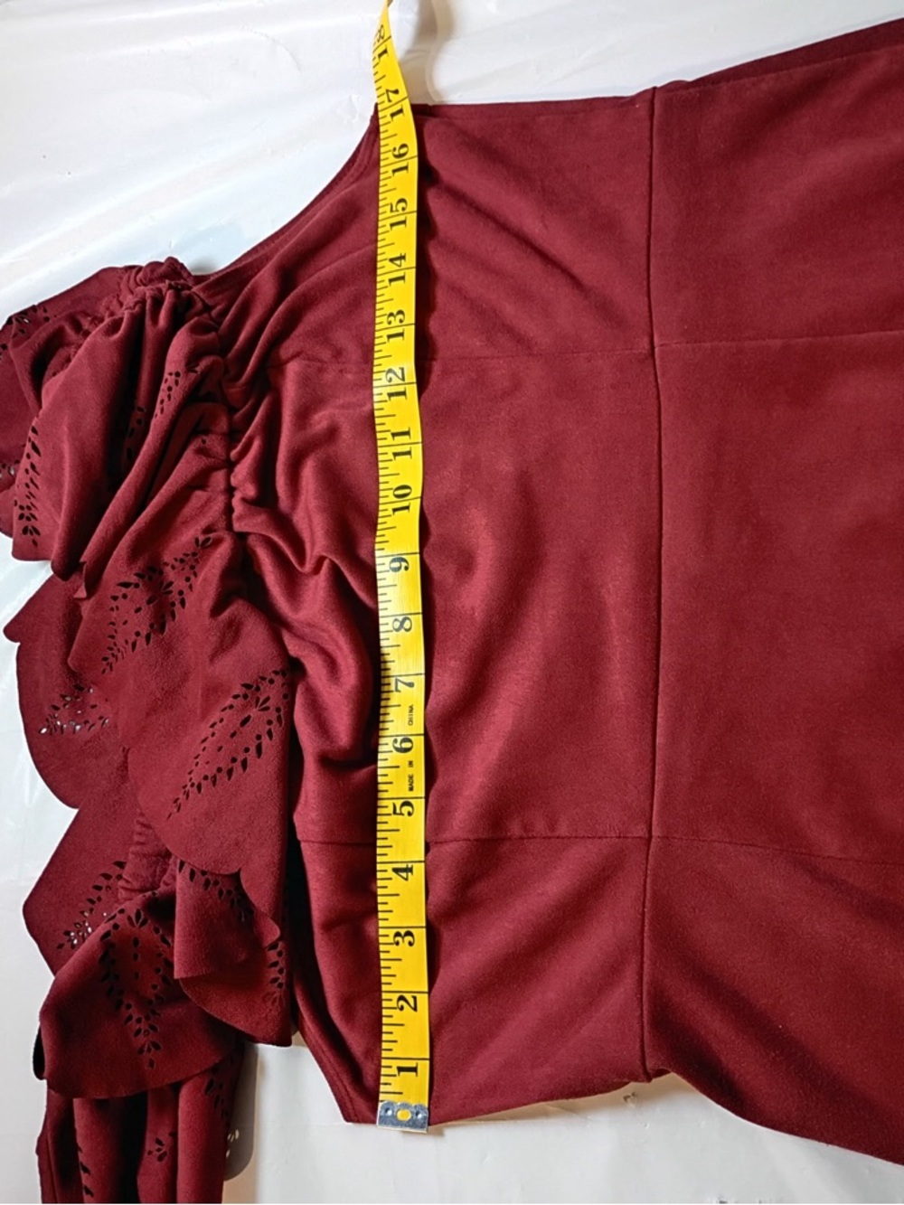 Shyanne One-Shoulder Ruffle Bodycon Dress in Burgundy - Picture 3 of 10